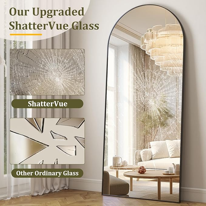 HARRITPURE Arch Floor & Full Length Mirrors - 68" x 24" Body Length Mirror Big Mirror for Bedroom Standing/Hanging/Leaning Wall-Mounted Black-DeskLoop Office