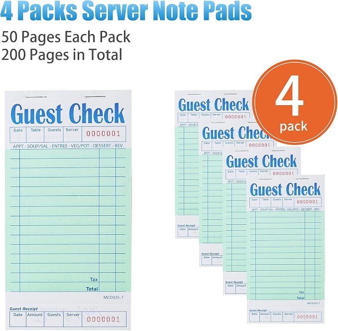 ZPARIK 4 Pack Green Guest Checks Books - Image 4