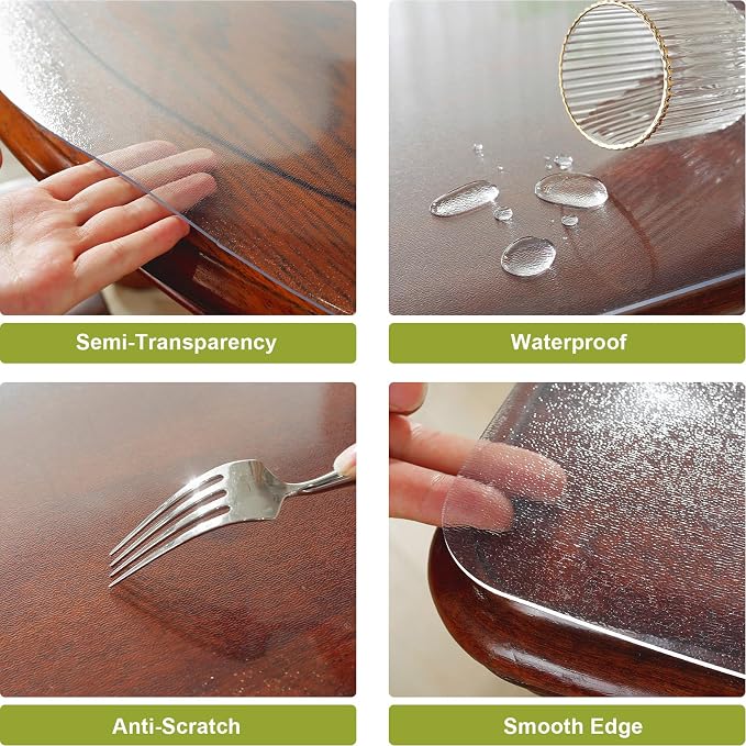 OstepDecor 42 x 42 Inch Frosted Table Cover Protector, 2mm Thick Clear Plastic - Image 3