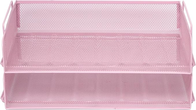 EASEPRES 2 Pack Stackable Desk Paper Tray, Metal Mesh Desktop Document Letter - Image 2