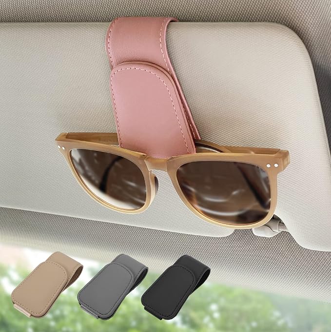 Magnetic Leather Sunglass Holder, Eyeglass Hanger Clip by Ompellus