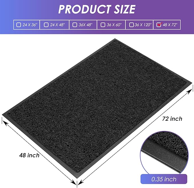 Kuyal Door Mat, 4'x6' Indoor Outdoor Entrance Mat to Trap Dirt and Moisture, Non Slip Waterproof Outdoor Mats, Commercial Floor Inside Outside Entrance, Heavy Duty Durable Welcome Mats, Black-DeskLoop Office