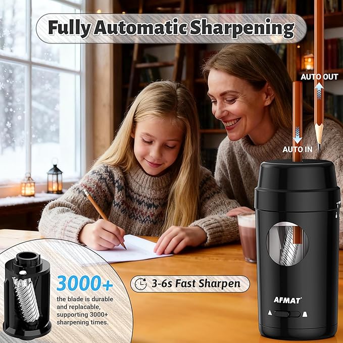 AFMAT Electric Pencil Sharpener, Auto in & Out, Fully Automatic Pencil Sharpener - Image 2