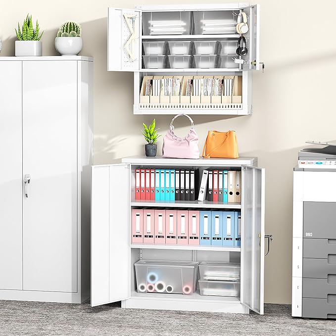 Greenvelly Metal Garage Storage Cabinet, Lockable Metal Cabinets with 2 Doors and Shelves,36”Steel Storage Locking Counter Cabinet for Office,Garage,Kitchen,Home,School(White)-DeskLoop Office