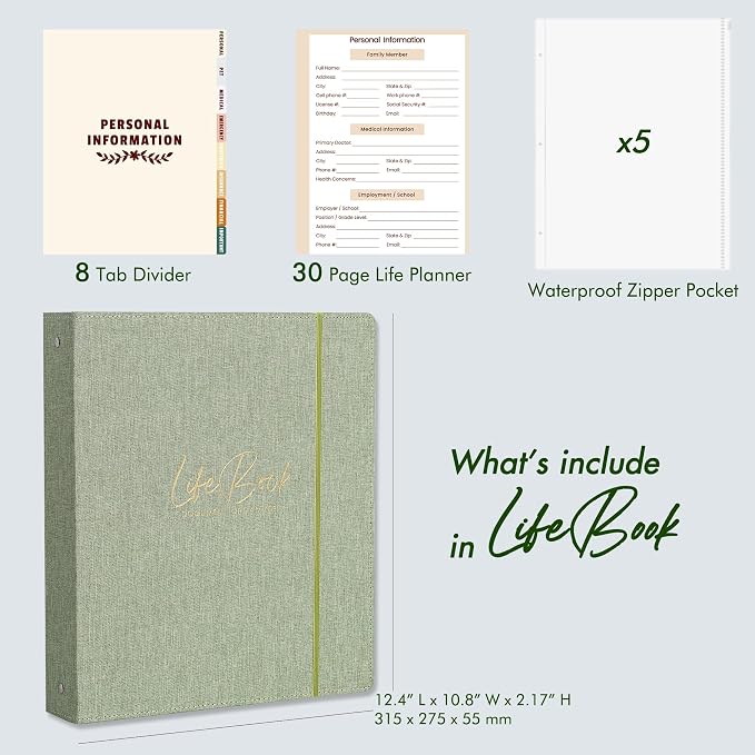 Life Book Document Organizer Folio, End of Life Planner 3 Ring Binder - Image 3