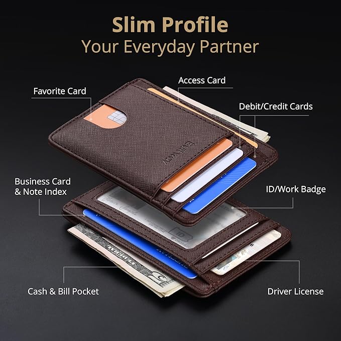 Buffway Slim Minimalist Front Pocket RFID Blocking Leather Wallets - Image 3
