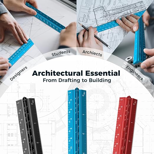Rena Chris 2PCS Architectural Scale Ruler: 12" Imperial Aluminum Alloy Metal - Image 3