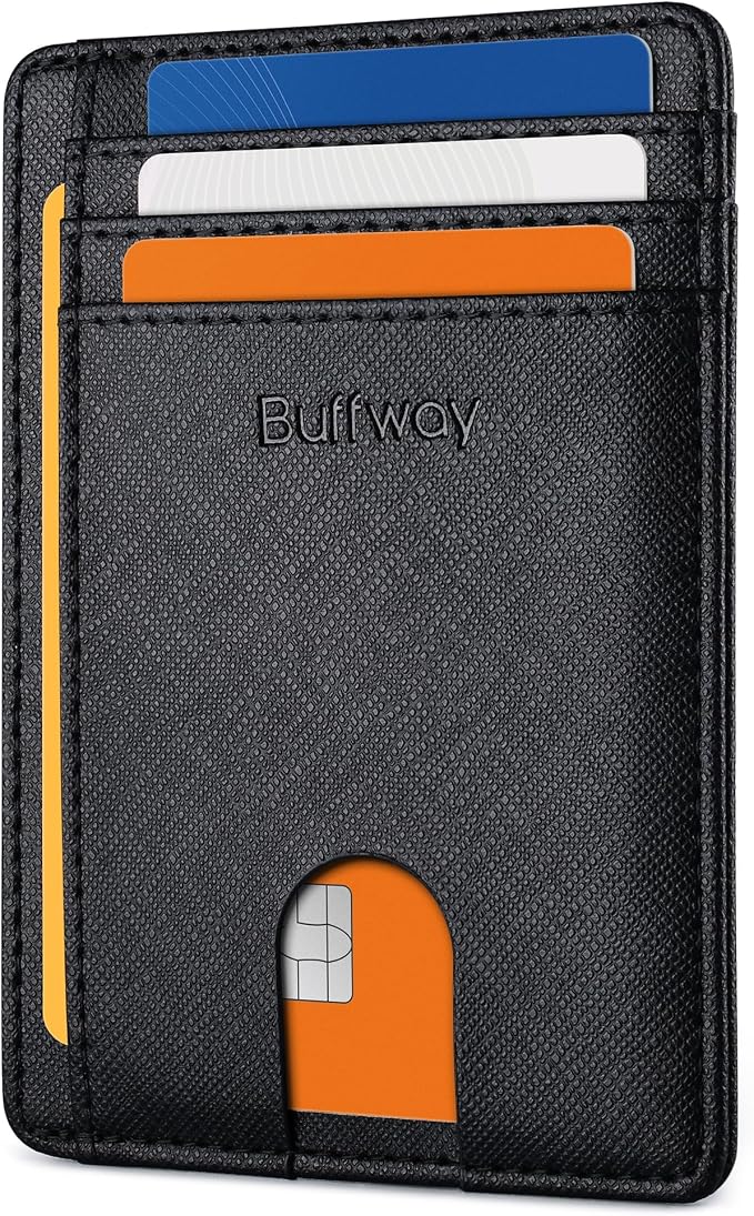 Buffway Slim Minimalist Front Pocket RFID Blocking Leather Wallets by Buffway