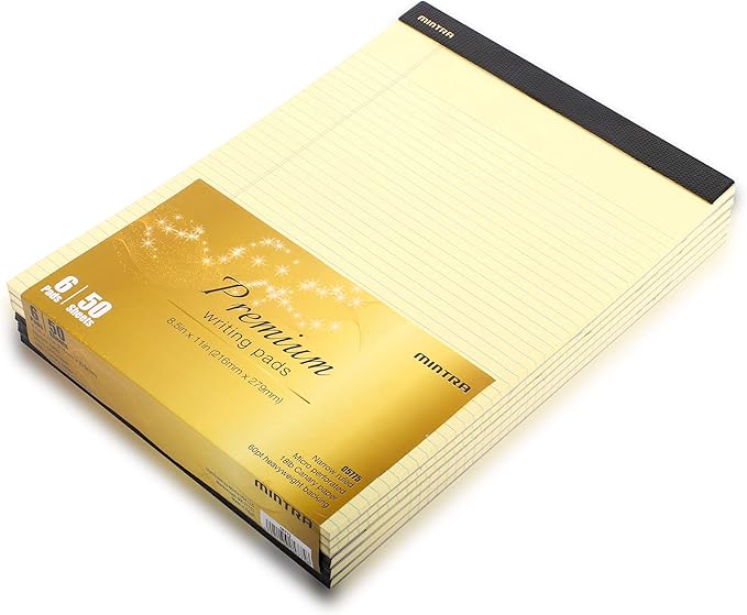 Mintra Office Legal Pads, ((xPremium, 8.5in x 11in, Narrow (Canary), 36pk (6-6pks)), Narrow Ruled, 50 Sheets per Notepad, Micro perforated Writing Pad, Notebook Paper for School, College, Office, Work-DeskLoop Office