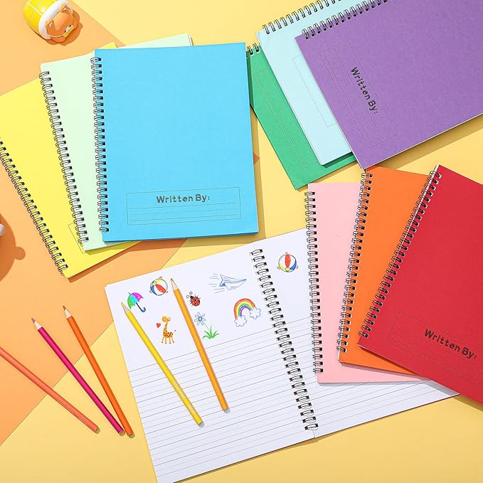 Henoyso 10 Pcs 100/50 Sheets Primary Composition Notebook K-2 Bulk Spiral Primary Journal Drawing Handwriting Practice for Kids Kindergarten 1st 2nd Back to School Supplies (Stylish Color,50 Sheets)-DeskLoop Office