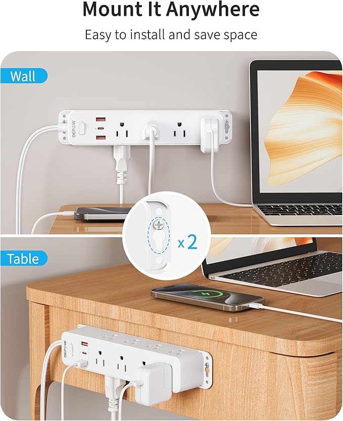 2 Prong Power Strip with 12 AC Outlets, 2 to 3 Prong Adapter, 3 USB Ports (1 USB C), 5FT Extension Cord, 1700J Two Prong Surge Protector, Wall Mountable, Ideal for Old House Non-Grounded Outlets-DeskLoop Office