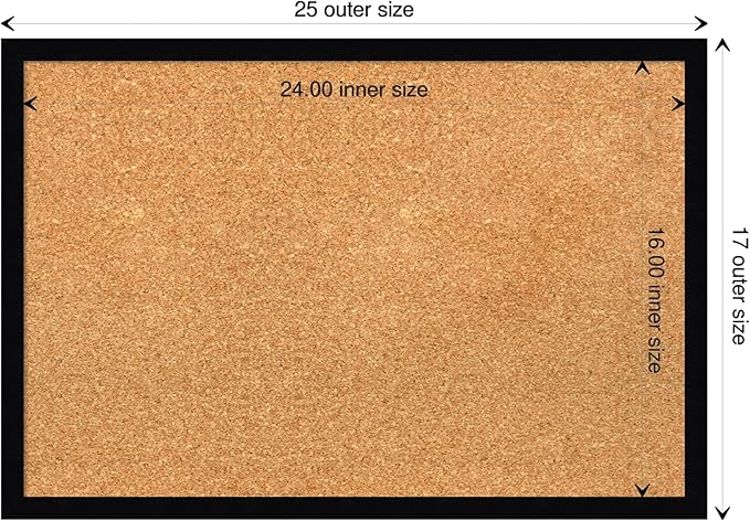 Amanti Art Natural Cork Board for Wall, 17x25 Vision Board with Black Wood Frame, Medium Corkboard Office Decor for Home Organization, Modern Contemporary Corkboard Pinboard to display items for home-DeskLoop Office
