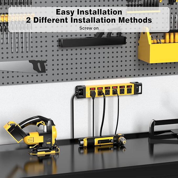 Heavy Duty Power Strip - 6 Outlet Power Strip with 6 Individual Switches Cord Manager Surge Protector 1200J Home Office Garage Industrial Workshop-DeskLoop Office