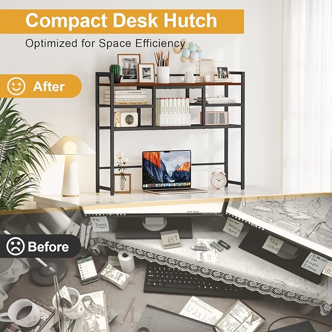 Snughome Desk Shelf, 38.6" Desktop Bookshelf, Desk Hutch Dorm, Countertop - Image 7
