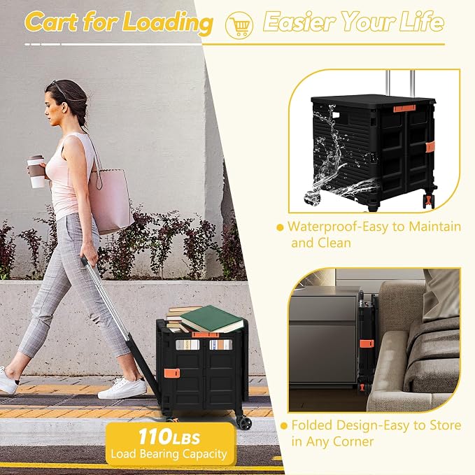 FELICON SELORSS Folding Utility Cart Portable Rolling Crate Handcart-Black | - Image 4