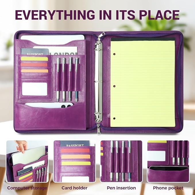 Faux Leather Zippered Padfolio - Image 3