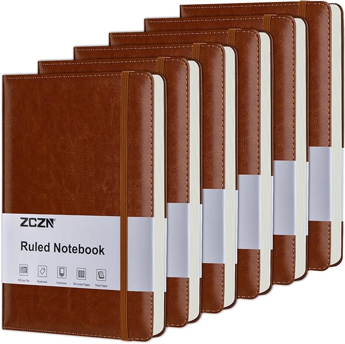 ZCZN Lined Journal Notebooks for Work, 5.5x8.3 in, 192 Pages, Hardcover Leather A5 Journals for Writing, Diary & Travel, College Ruled Journaling Notebooks for School, Office, Home (Brown*6)-DeskLoop Office