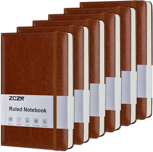 ZCZN Lined Journal Notebooks for Work, 5.5x8.3 in, 192 Pages, Hardcover Leather A5 Journals for Writing, Diary & Travel, College Ruled Journaling Notebooks for School, Office, Home (Brown*6)-DeskLoop Office