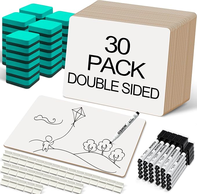 30 Pack Small White Boards, Teacher School, Include 30 Markers, 30 Erasers by Unknown