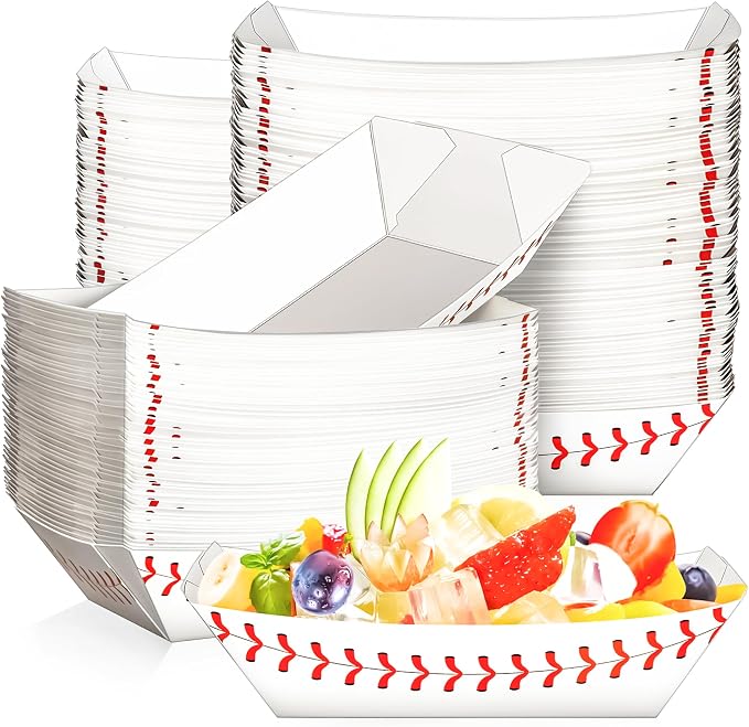 100Pack 2Lb Paper Food Boat Trays, Baseball Birthday Decorations Baseball Party by MotBach