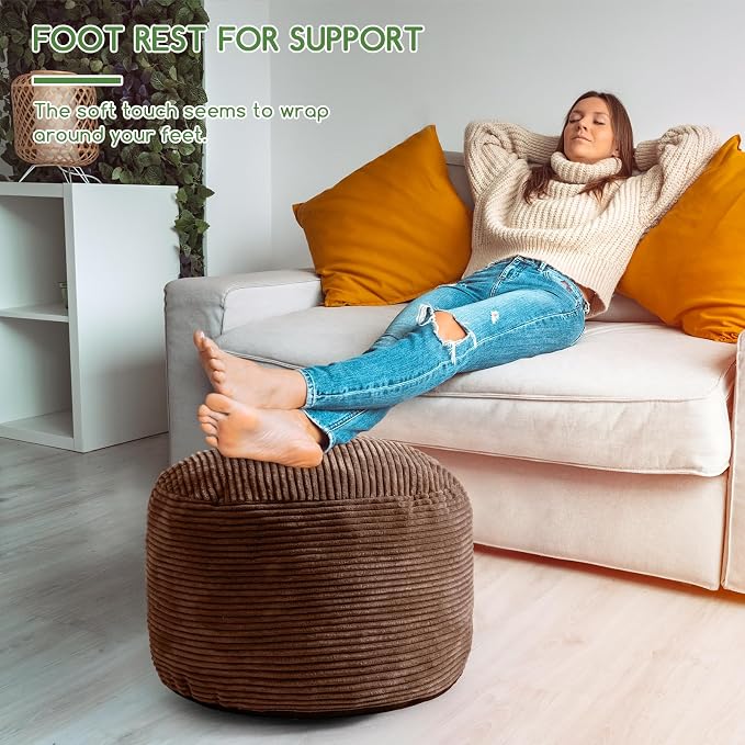 HIGOGOGO Round Stuffed Pouf Ottoman, Corduroy Poufs - Image 4