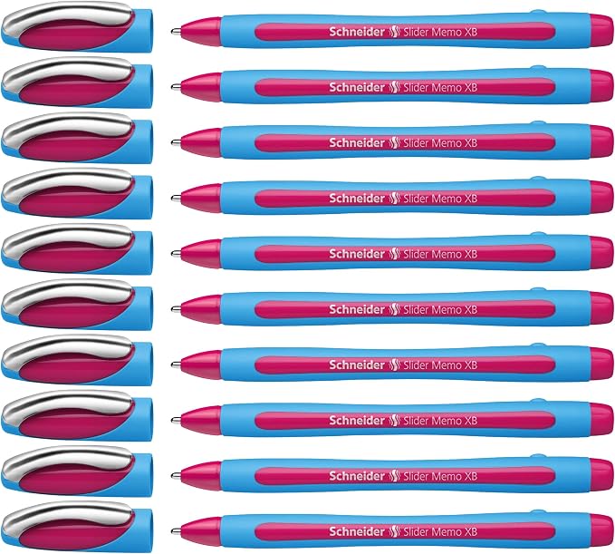 Schneider Slider Memo XB Ballpoint Pen, 1.4 mm, Light Blue Barrel, Box of 10 by Schneider