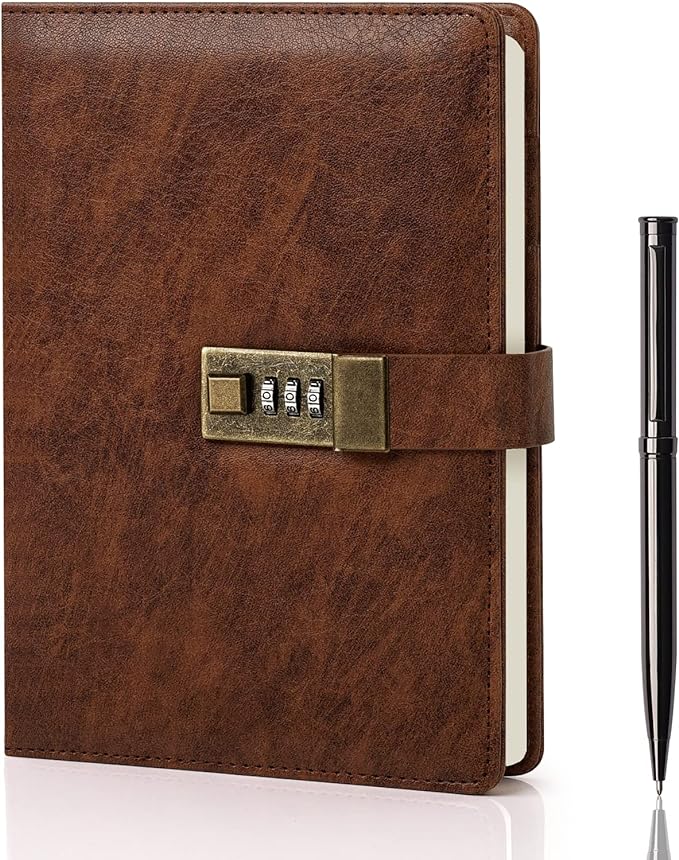 WEMATE Diary with Lock, A5 PU Leather Journal with Lock 240 Pages, Vintage by WEMATE