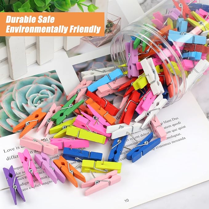 110Pcs Colorful Push Pin with Wooden Clips, Durable Wooden Push Pins, - Image 5