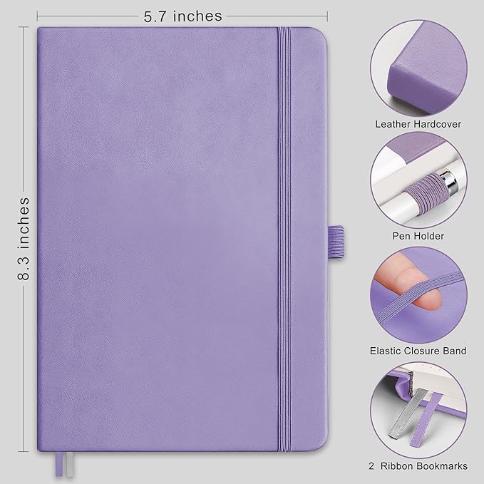 RETTACY Graph Grid Paper Notebook, 192 Pages, A5 Medium Size (5.7'' x 8.3''), 5 Squares per Inch, Leather Hardcover, 100 GSM Thick Paper, for School, Students, Math, Engineering (Purple)-DeskLoop Office