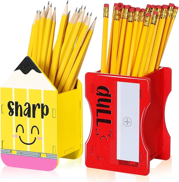 DoubleFill 2 Pcs Pencil Shaped Holder Sharp Dull Holder Wooden Dispenser Pencil by DoubleFill