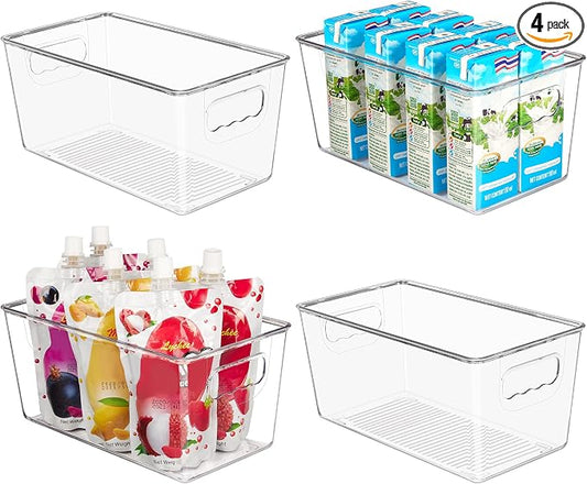 YIHONG Clear Plastic Storage Bins, 4 Pack Small Pantry Organizer Bins by YIHONG
