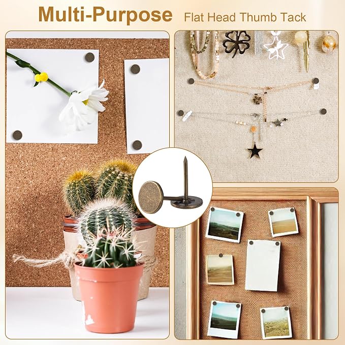 80pcs Metal Thumb Tacks, 0.43x0.66in, Bronze | Metal, Heavy Duty Flat Head - Image 4