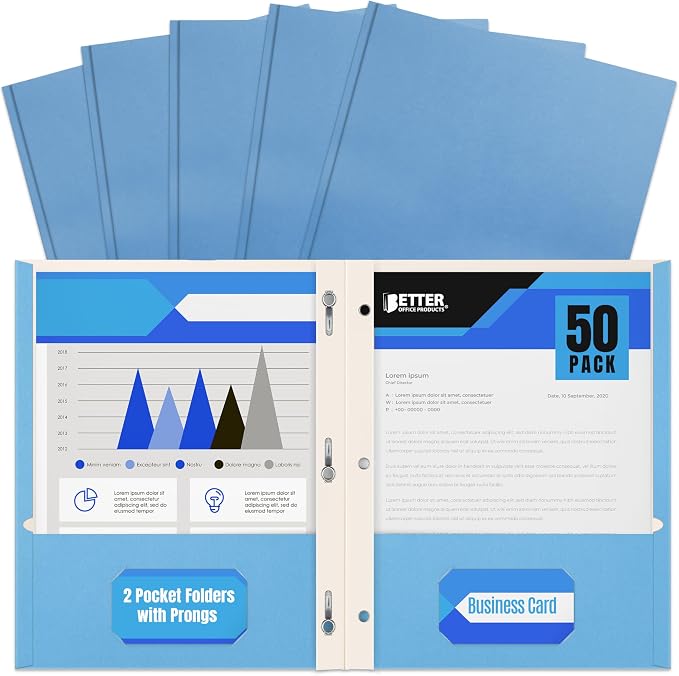 Better Office Products Light Blue Paper 2 Pocket Folders by BetterOfficeProducts