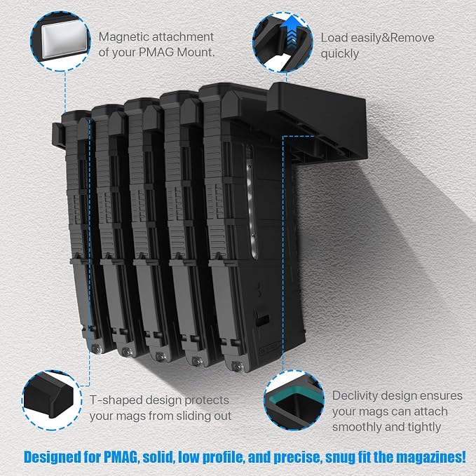 Solid ABS 6X Standard PMAG Wall Mount, Mag Holder, Home Magazine Storage Rack - Image 4