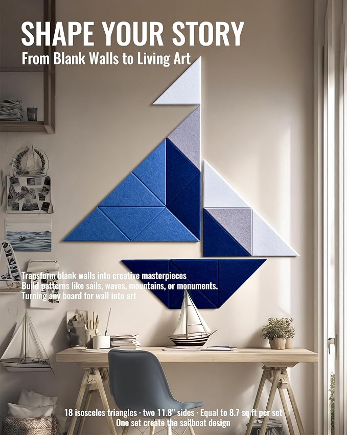 PebblingQ Felt Wall Tiles Bulletin Board, Marine Blue White Panels, Modular - Image 6