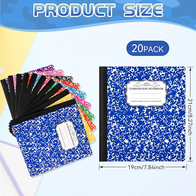 Seajan 20 Pack Composition Notebooks, Wide Ruled Paper, 7-1/2" x 9-3/4" Marble - Image 2