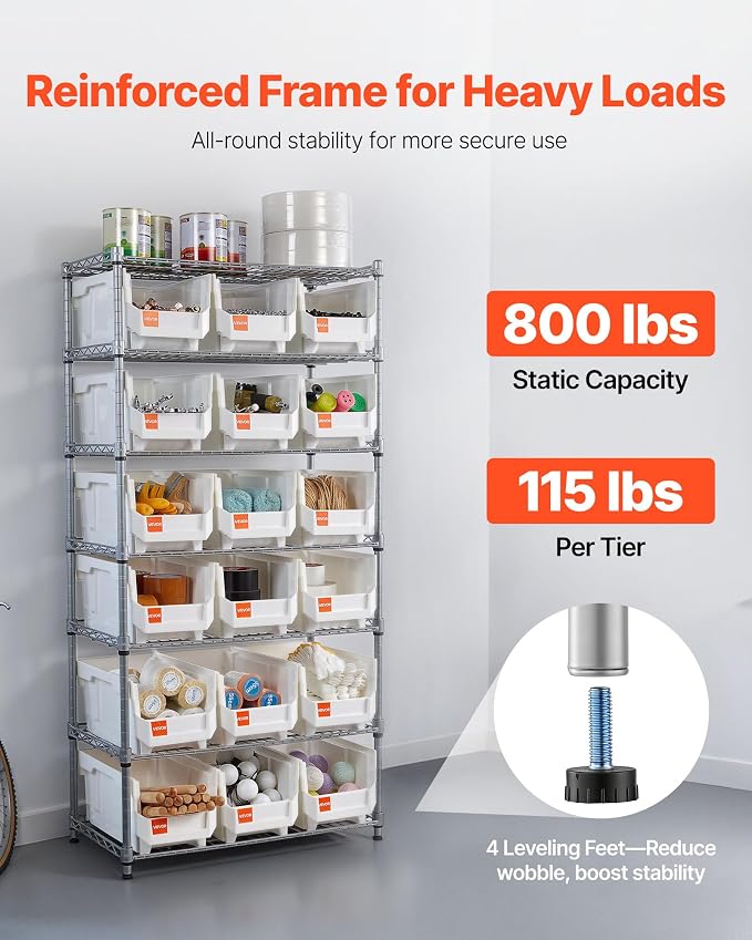 VEVOR 7-Tier Rolling Bin Storage Rack, 18 Organizer Bins, Bin Rack Storage - Image 5
