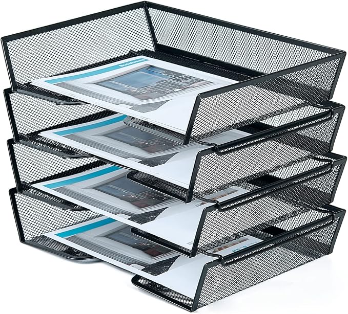 SETTFRFE 4 Tier Metal Mesh Desk Organizer-Stackable Letter Trays by SETTFRFE
