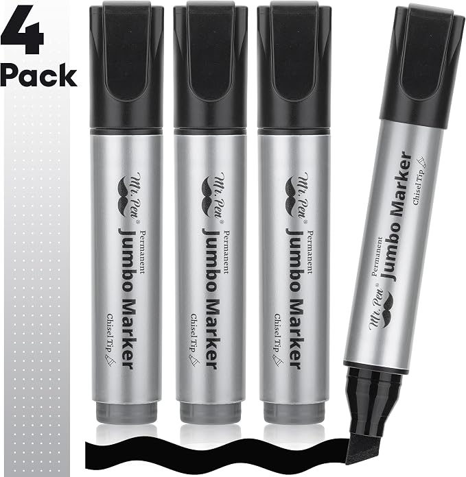 Mr. Pen- Jumbo Permanent Markers, 4 Pack, Chisel Tip | Wide Tip, Thick - Image 2