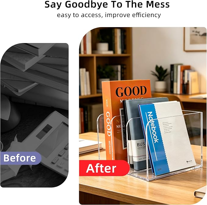 3-Slot Clear Acrylic Magazine File Holder – Vertical Desk Organizer - Image 8