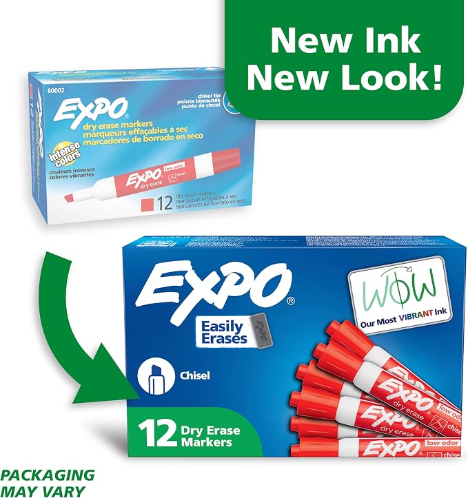 EXPO Low Odor Dry Erase Markers Chisel Tip Red 144 Count - Image 2