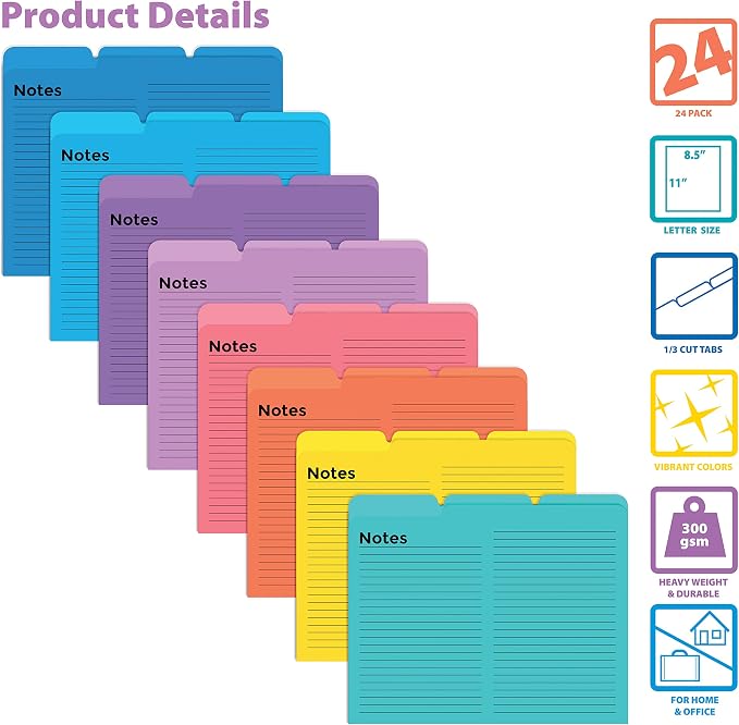 Better Office Products Lined File Folders, 24 Pack, Notes Tabbed File Folders - Image 3