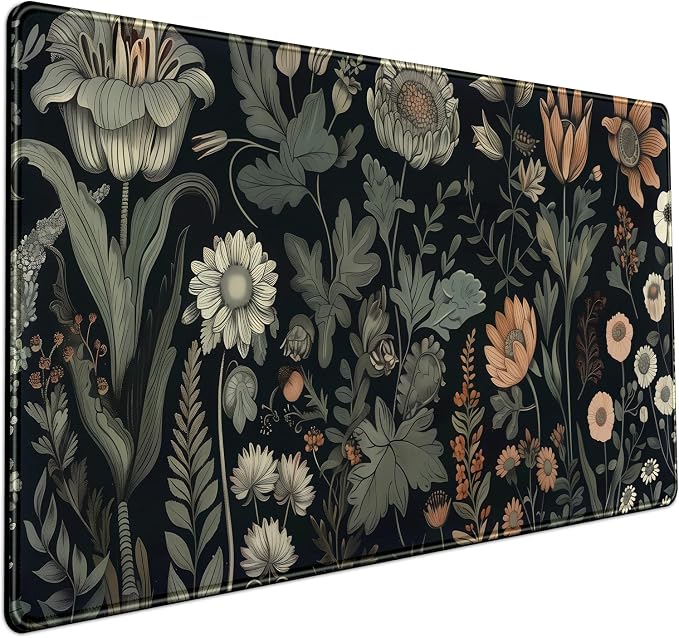 Aesthetic Vintage Dark Flower Plants Wildflowers Large Gaming Mousepad XXL by Mechanical+Cattle