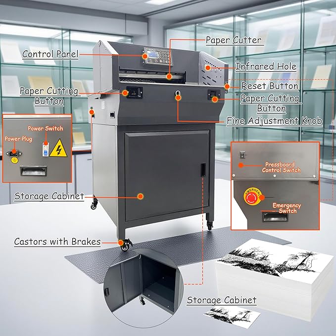 INTSUPERMAI Electric Paper Cutter Heavy Duty Paper Trimmers Guillotine with 40-460mm 1.57-18.11inch Cutting Size Digital Numerical Control Commercial Paper Stack Cutter Trimmer for Paper Cutting 110V-DeskLoop Office