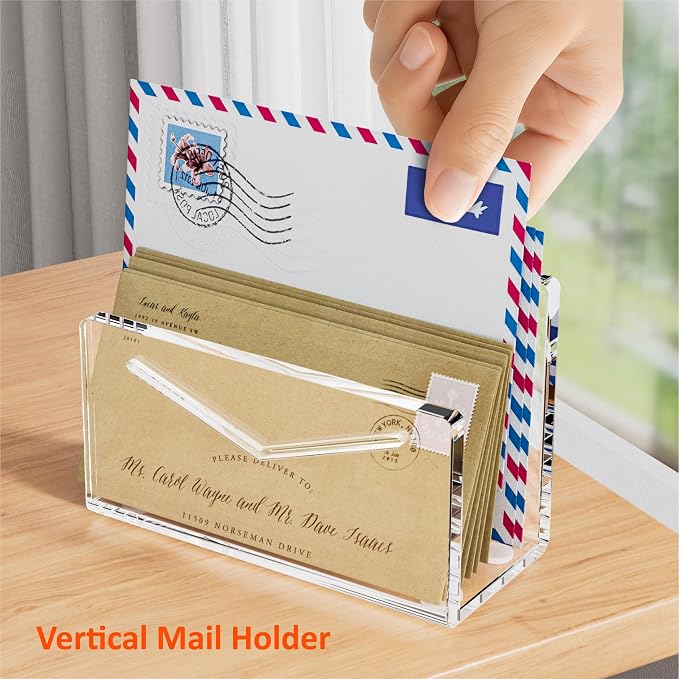 FUCDTEFC Acrylic Mail Holder, Vertical Envelope Mail Holder - Image 6
