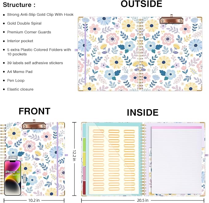 Ospelelf Clipboard with Storage 8.5 X 11，Padfolio Organizer, Spiral Portfolio - Image 2