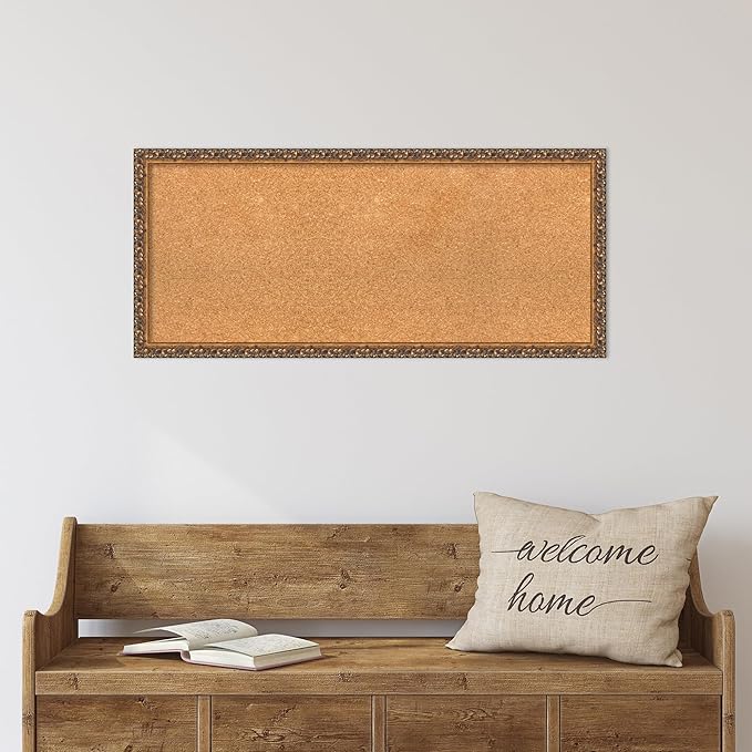 Amanti Art Natural Cork Board for Wall, 16x36 Vision Board with Bronze Frame, Medium Corkboard Office Decor for Home Organization, Traditional Corkboard Pinboard to Display Items for Home-DeskLoop Office