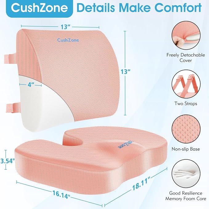 CushZone Ergonomic Seat Cushion & Lumbar Support Pillow - Image 5