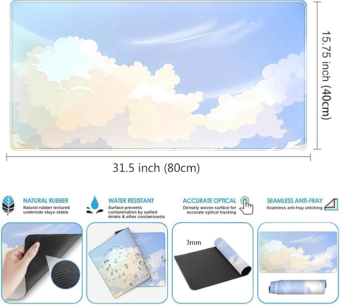 Blue Cloud XXL Large Extended Gaming Mouse Pad Computer Mat Aesthetics Mousepad - Image 3