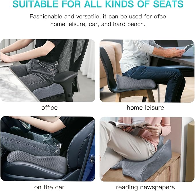 Benazcap Memory Seat Cushion for Office Chair Sciatica & Back Pain Relief Memory Foam Firm Coccyx Pad for Car, Wheelchair, Gaming Chair and Desk Chair, Gray-DeskLoop Office